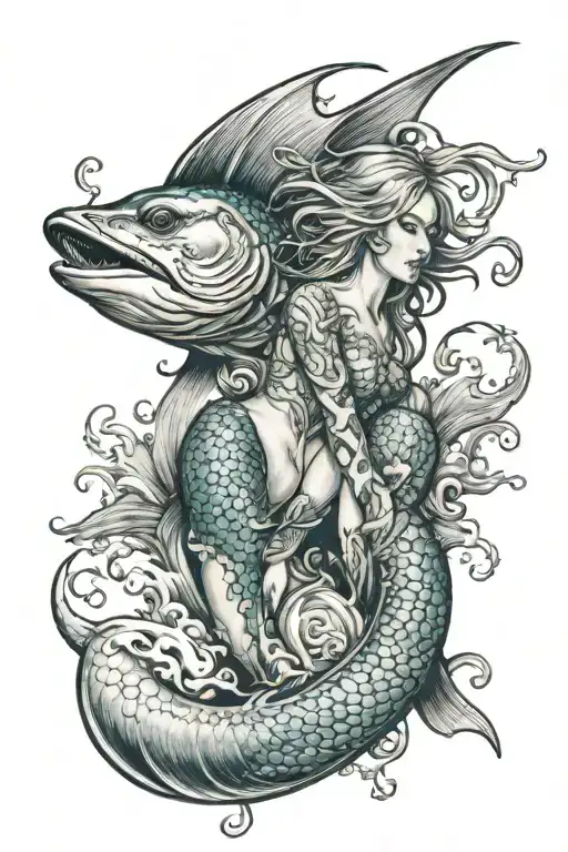 Sea Waves Mermaid Posseidon Swordfish