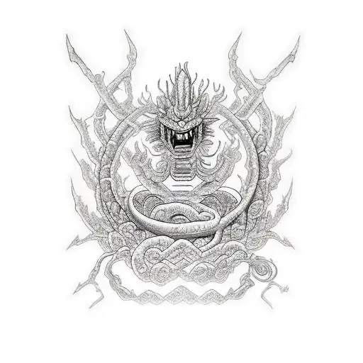 Qetzalcoaltl With A Mix Of Shen Long Of Dragon Ball In A Prehispanic Style