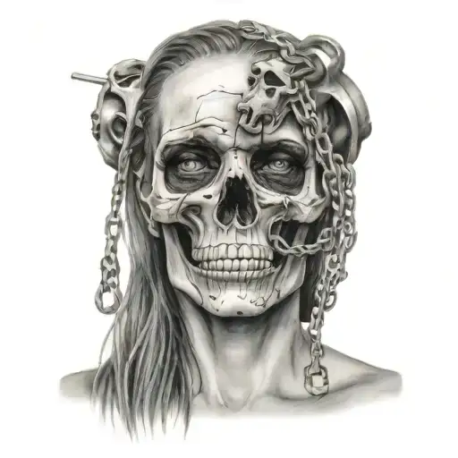 Woman Overthinking Chains Skull