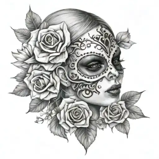 Woman With Skull Mask And Flower