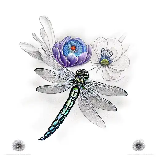 Dragonfly And Anemoneflowers