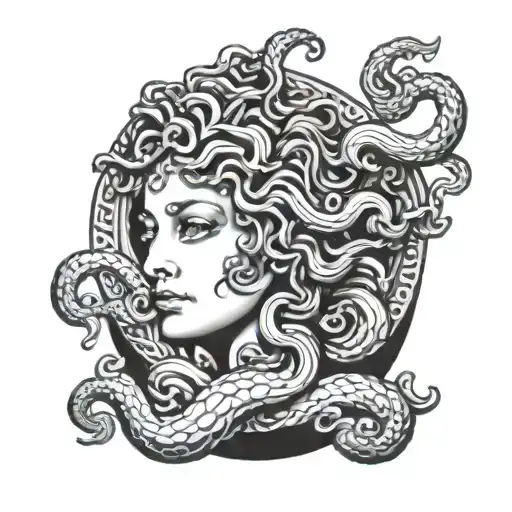 Medusa's Beauty Face As Statue In A Circle