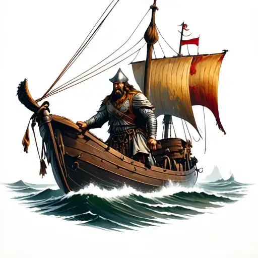 A Fierce Viking Warrior Sailing On A Longship Towards Valhalla