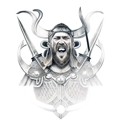 Viking With Sword Protecting Family Back Piece