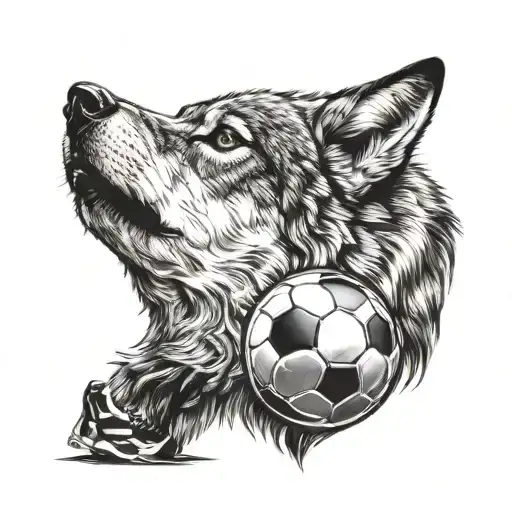 Howling Wolf Holding Soccer Ball Merging