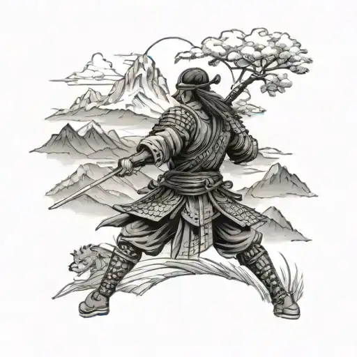 Samurai And Mountains Landscape