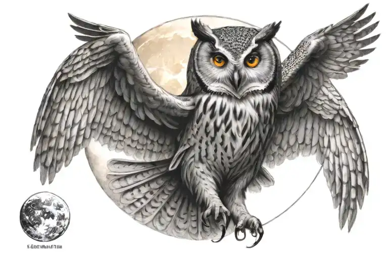 Owl With Open Wings With A Full Moon In Background