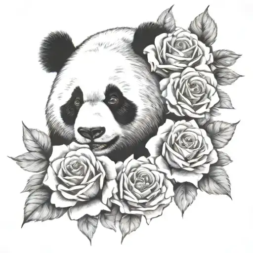 Panda Face And Roses