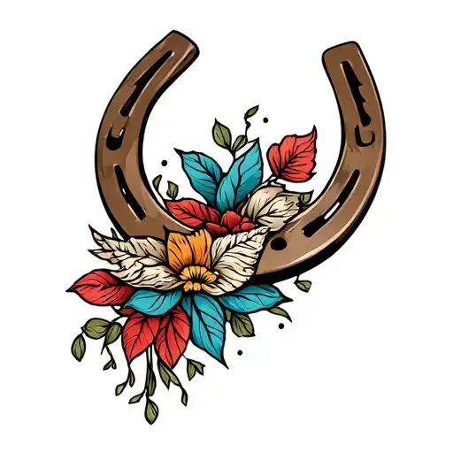 Horseshoe With Western Designs In American Traditional Style