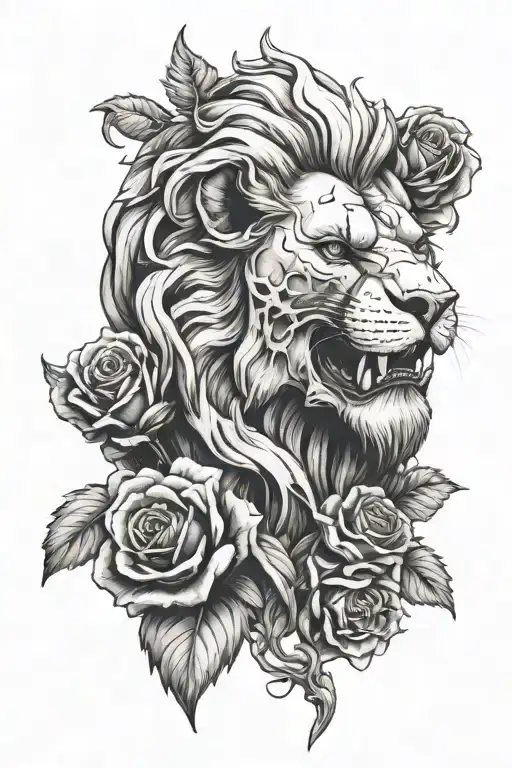 Skull Rose Lion Statue Head