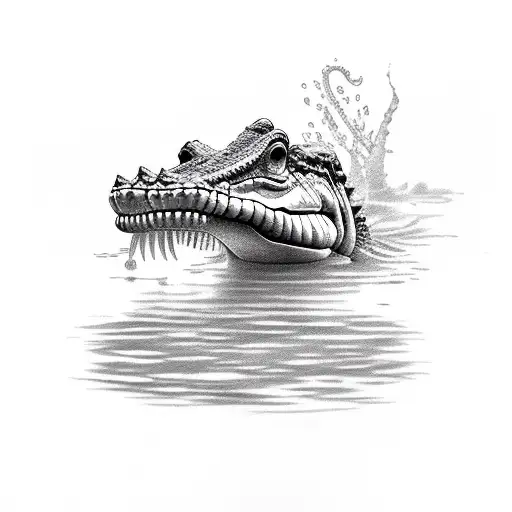 Crocodile In Swamp Swimming Through Lily Pads