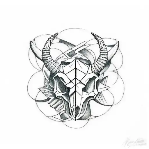 Capricorn With Skull And Line Work Geometric