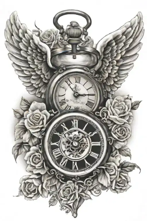 Baby Angel Miscarriage Tattoos With Clock