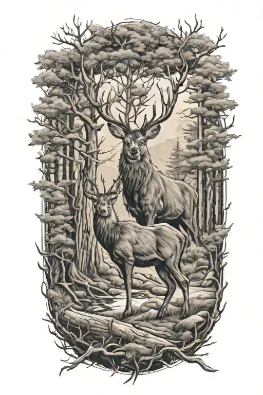 Hunting Deer Birds Trees