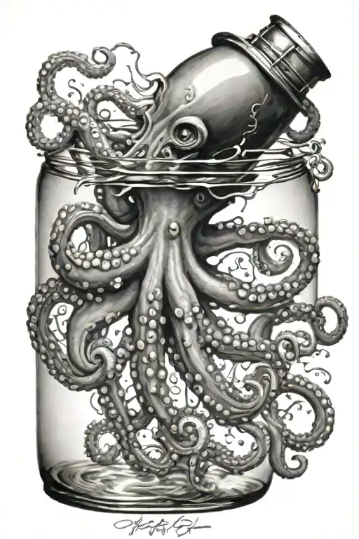 Octopus Opening A Ship In A Bottle