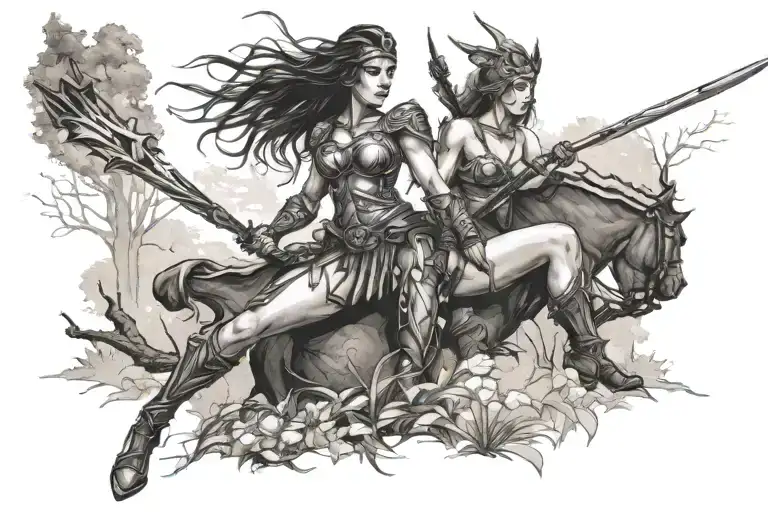 Sexy Woman Warrior Forrest Background