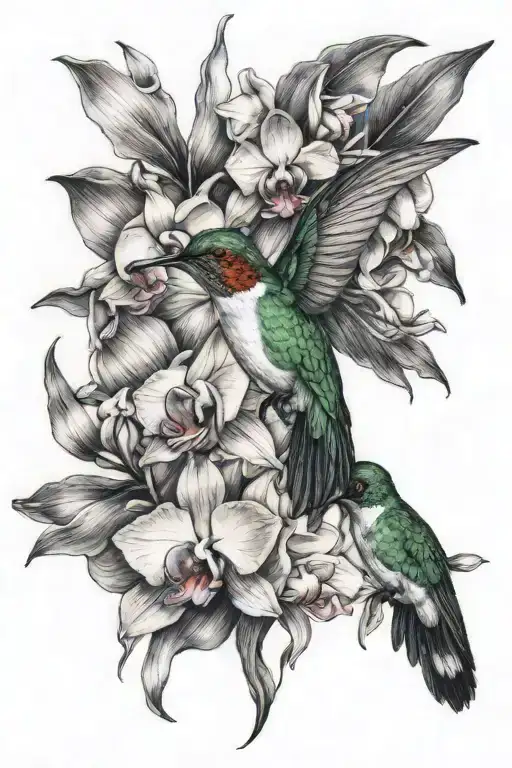 Hummingbird And Orchids