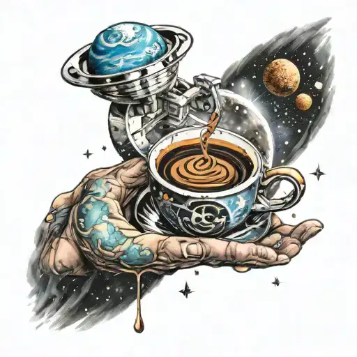 A Cosmic Scene Of A Barista Brewing Coffee On A Planet In The Galaxy