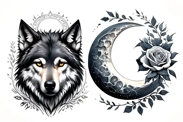 Wolf Norse Mythology Rose Intertwined Moon Surrounded