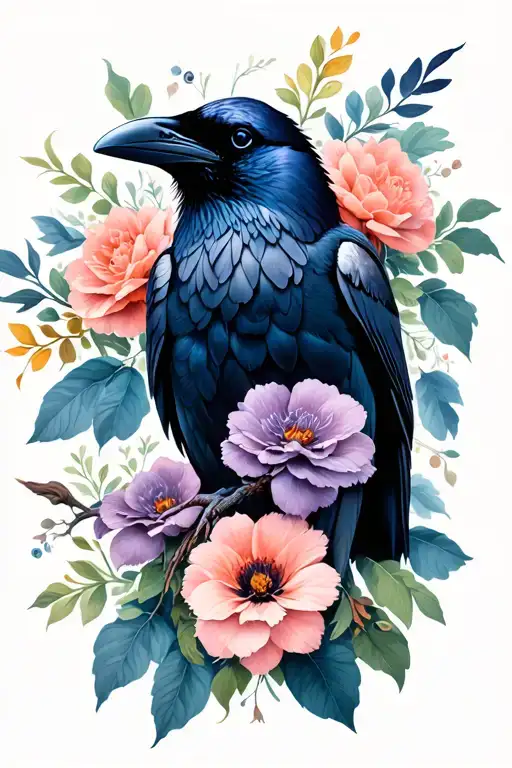 Raven And Flowers