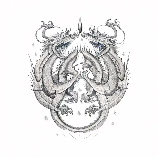 Two Dragons Encircling A Roaring Bear