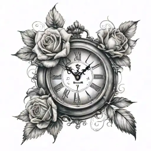 Clock In The Middle With Some Roses At The Bottom