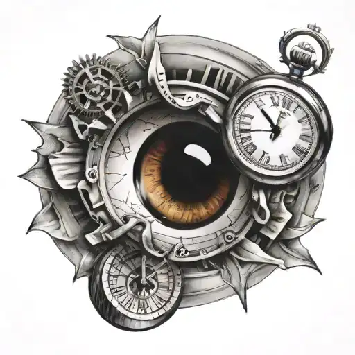 Clock And Eyeball And Stairs Leading