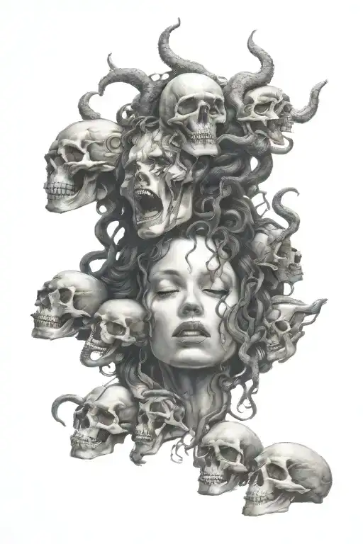 Medusa Crying Holding A Skull Looking Down At It With Extras Added