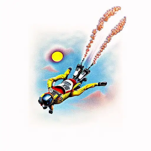 An Adrenaline-filled Skydiver Diving Towards A Breathtaking Sunset