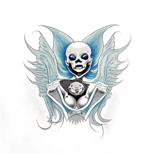 Voluptous Succubus With Blue Hair Holding A Skull