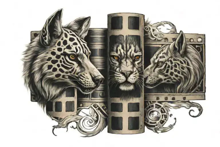 Movie Film Strip With Animal Heads Facing Each Other
