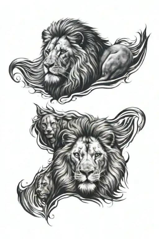 Lion Blue Eyes Fierce Looking Straight With Father And Son Rip Tradition Under Lion