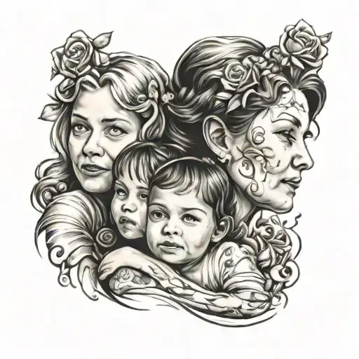 Mother And Two Children