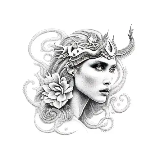 Goddess With Dragon And Flowers