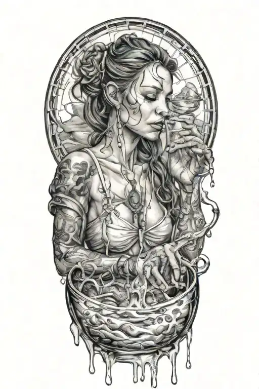 Aquarian Woman Pouring Water From A Pale Onto Everything Beneather Her