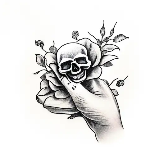 Skull Hand Holding Flower