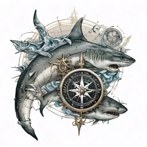 Create Map And Compass With Shark In The Background