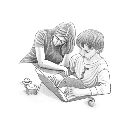 A Boy Sitting By A Tree Writing And Dressed With A Mother Crying