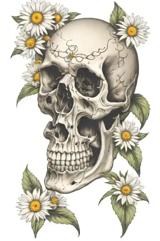 Skull Laying With Daisies Growing