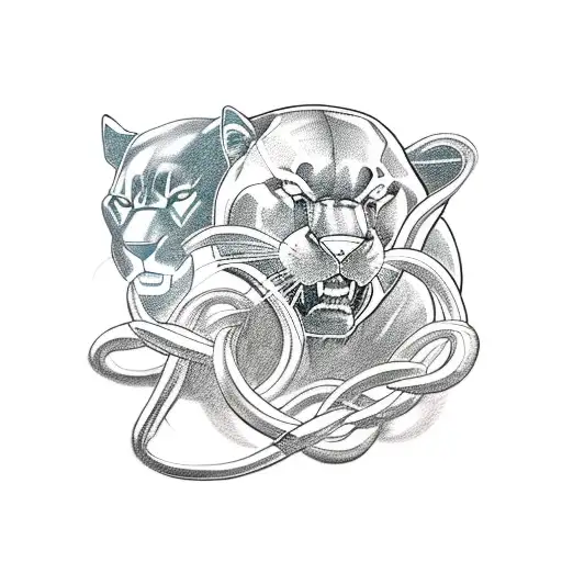 A Black Panther Featuring Five Intertwined Siblings In A Sketch Style