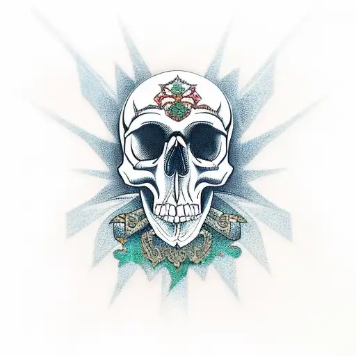 Khokhloma Matching Tattoo With A Skull