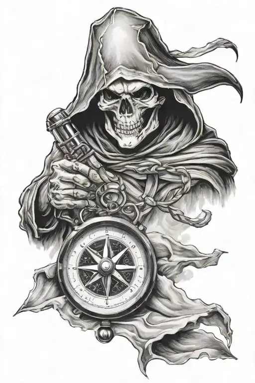 Realistic Reaper Holding A Compass And Scife