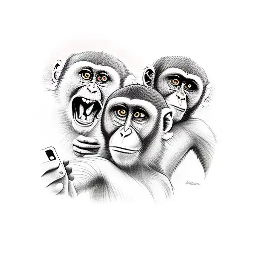 Group Of Monkey Taking Selfie