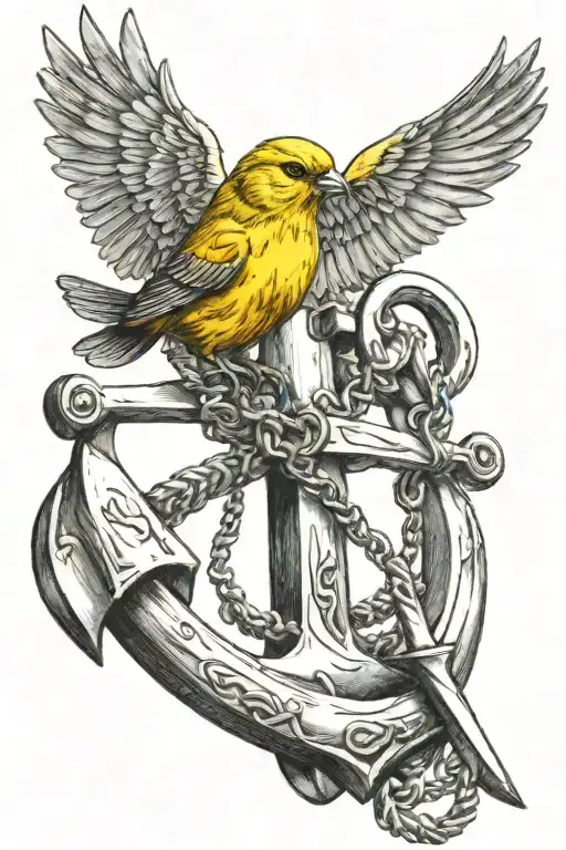Yellow Bird Perched On An Anchor