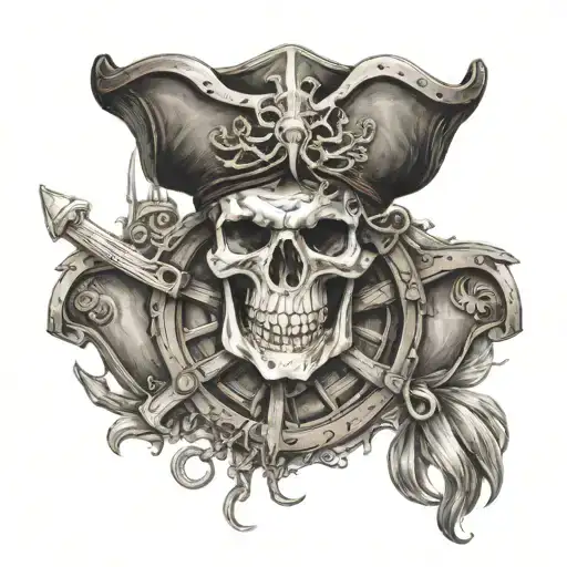Pirate Skeleton Using Pirate Ship Helm