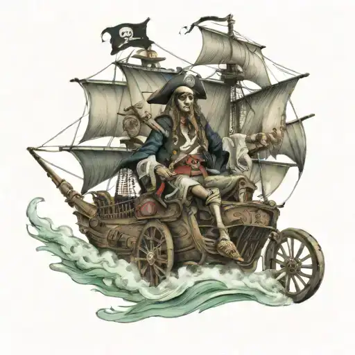 Pirate Skeleton Driving Pirate Ship