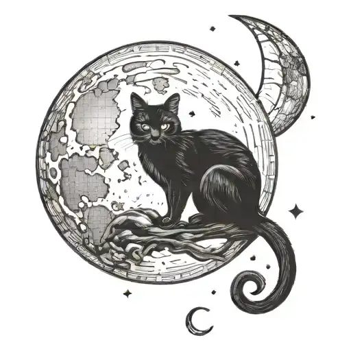 Semi Total Lunar Eclipse With A Black Cat Sitting On The Moon