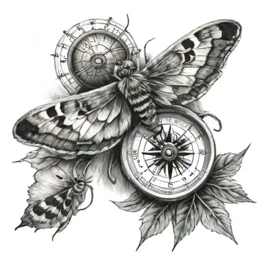 Sitting Moth On The Back Of A Hand Surrounded But Not Overpowering By A Compass