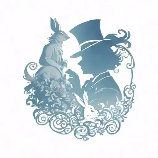 Disney Themed Silhouette With Hints Of Alice In Wonderlands Mad Hatter And White Hare