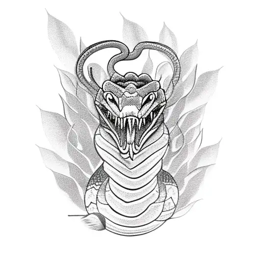 Angry Colorful King Cobra Snake With Some Bamboo Leaves Around Him